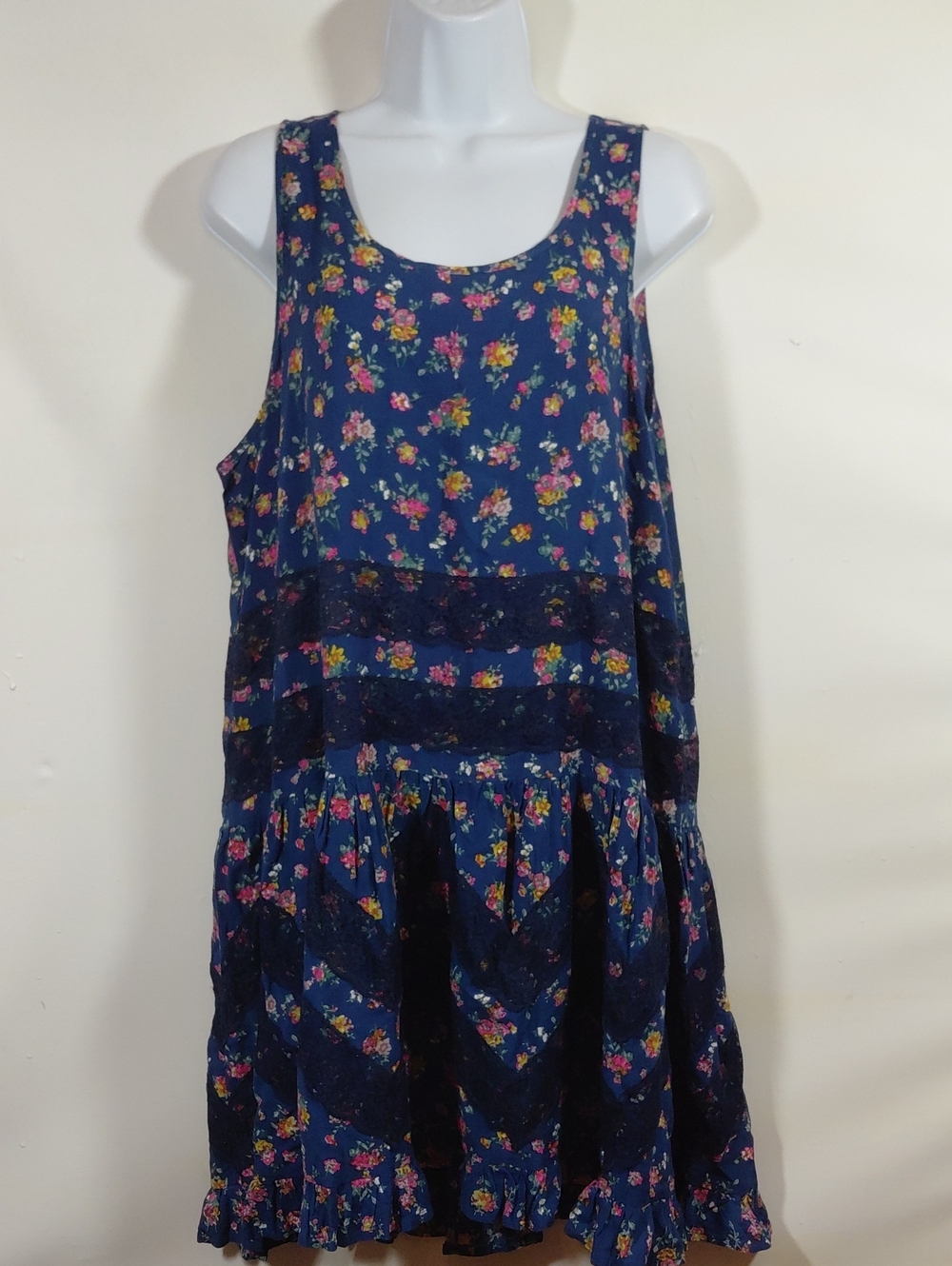 LOGO by Lori Goldstein Navy Floral Tiered Lacy Tank Sundress Size 14